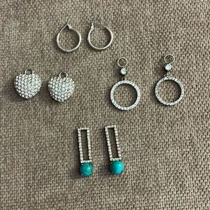 Silver hoop earrings with Crystal and Turquoise Earring Charms.